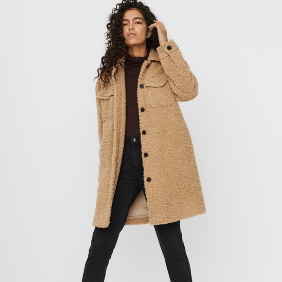 Vero Moda Jackets & Blazers - New With Tags Vero Moda Kylie Long Teddy Shacket Tan Colour Size Medium